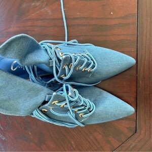 Blue Pointed-Toe Lace-Up Women's Shoes